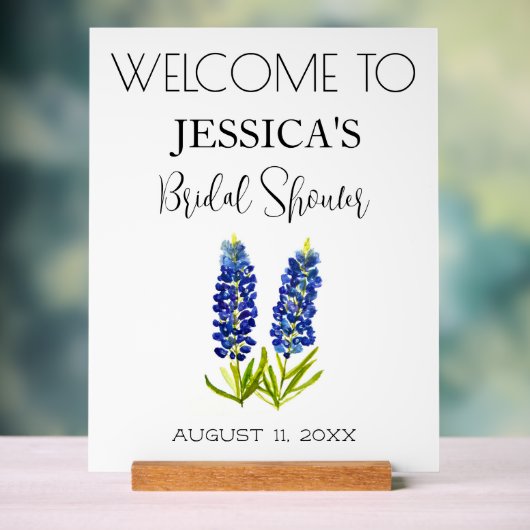 ブルーボンネットの花 ブライダルシャワーのウェルカムサイン アクリルサイン (ニュートラル)