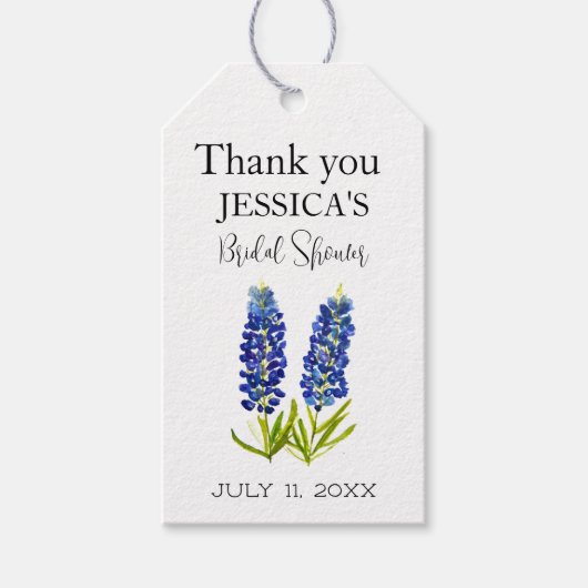 ブルーボンネットの野生の花の青い花 ブライダルシャワー ギフトタグ (正面)