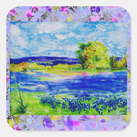 ブルーボンネットの野花が点滴する スクエアシール (正面)