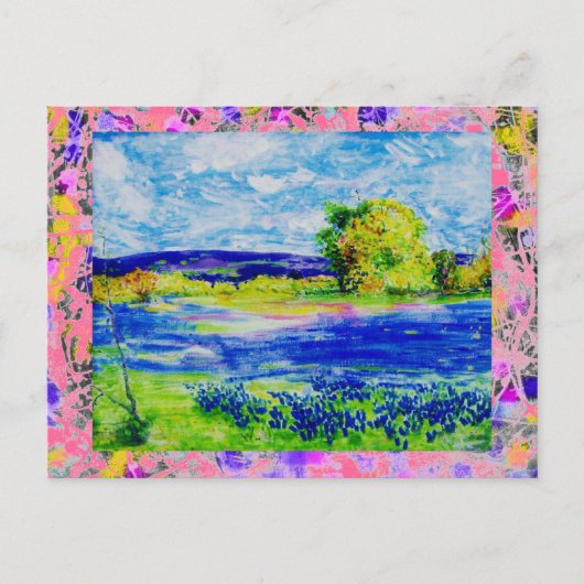 ブルーボンネットの野花が点滴する ポストカード (正面)