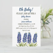 ブルーボンネットの青い花の水彩画 テキサス州の赤ちゃん男の子 招待状 (スタンド正面)