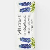 ブルーボンネットの青い花を飾った素朴なブライダルシャワー 横断幕 (縦)