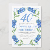 ブルーボンネットの40歳誕生日 ブルー 花 モチーフ テキサス 招待状 (正面)