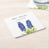 ブルーボンネットウォーターカラーブルーフラワー結婚フローラ スクエアペーパーコースター (アングル)