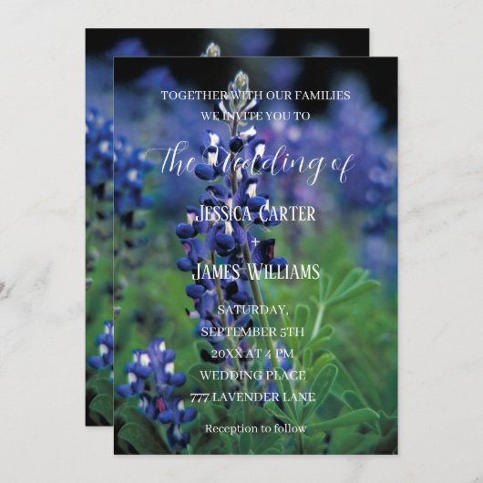 ブルーボンネットテキサス州フラワーズワイルドフラワー結婚ズ 招待状 (正面/裏面)