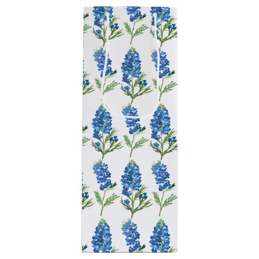 ブルーボンネットテキサス州ブルーフラワーズウォーター色 ワインギフトバッグ (正面)