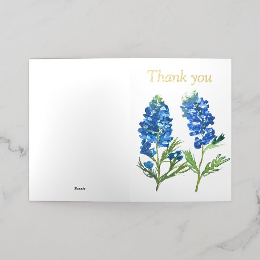 ブルーボンネットテキサス州ブルーフローラヴィンテージ水色 箔グリーティングカード (外側レイダウン)
