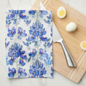ブルーボンネットテキサス州ワイルドフラワーパターン キッチンタオル (四つ折り)