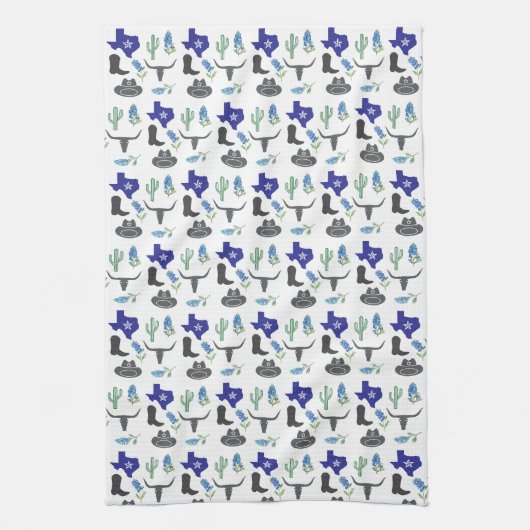 ブルーボンネットテキサス州ワイルドフラワー水の色パターン キッチンタオル (縦)