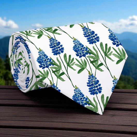 ブルーボンネットテキサス州ワイルドフラワー水の色パターン ネクタイ