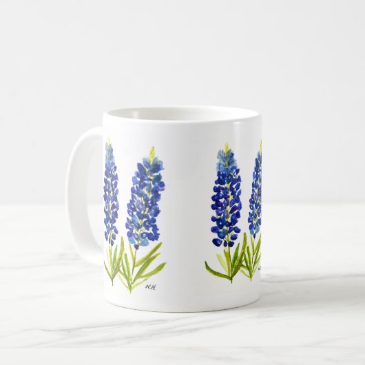 ブルーボンネットテキサス州州フラワーズルピネウォーター色 コーヒーマグカップ (正面左)