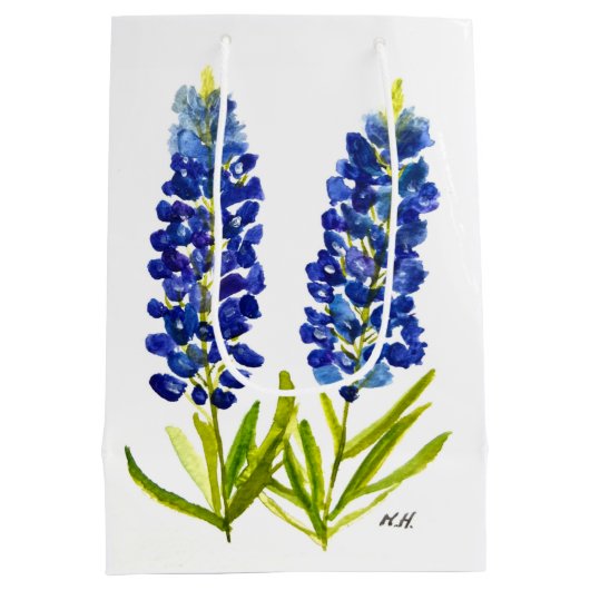 ブルーボンネットテキサス州州フラワーズルピネウォーター色 ミディアムペーパーバッグ (裏面)