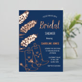 ブルーボンネットバラゴールドフォイルフローラブライダルシャワー 箔招待状 (立ち正面)