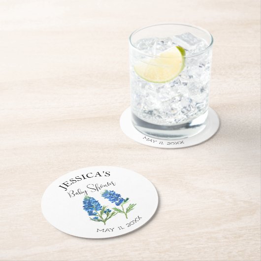 ブルーボンネットフラワーズテキサス州ベビーシャワーガール ラウンドペーパーコースター (インサイチュ)