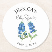 ブルーボンネットフラワーズテキサス州ベビーシャワーガール ラウンドペーパーコースター (正面)