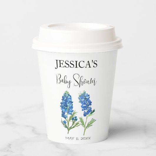 ブルーボンネットフラワーズテキサス州ベビーシャワーガール 紙コップ (正面)
