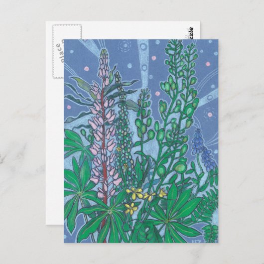 ブルーボンネットフラワーズブロッサムフローラパステル絵を描ズ ポストカード (正面/裏面)