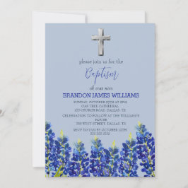 ブルーボンネットフローラダスティブルークロスバプテスマ 招待状