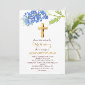 ブルーボンネットフローラ金ゴールドワイルドフラワークロスバプテスマ 招待状 (スタンド正面)