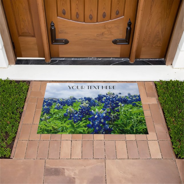 ブルーボンネットブルーフラワーズテキサス州テシャンフローラ ドアマット (室外)