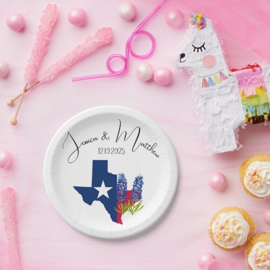 ブルーボンネットブルーフローラボーホウォーターカラーウェディング ペーパープレート (パーティー)