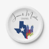 ブルーボンネットブルーフローラボーホウォーターカラーウェディング ペーパープレート (正面)