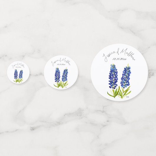 ブルーボンネットブルーフローラ水彩結婚式 コンフェッティ (裏面)