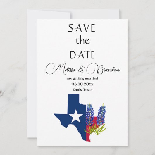 ブルーボンネットブルーフローラ素朴テキサス州結婚ズ 招待状 (正面)