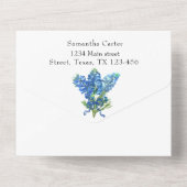 ブルーボンネットブルーワイルドフラワーフローラルパン オールインワン招待状 (裏面)