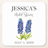 ブルーボンネットワイルドフラワーブルーフラワーズブライダルシャワー スクエアペーパーコースター (正面)