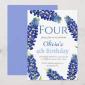 ブルーボンネット4thバースデーブルーガールフローラ 招待状 (正面/裏面)