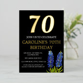 ブルーボンネット70誕生日ブルー金ゴールドシックグラム 箔招待状 (立ち正面)