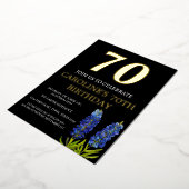 ブルーボンネット70誕生日ブルー金ゴールドシックグラム 箔招待状 (回転した状態)