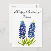 ブルーボンネット テキサス州の花 ルピナ 水彩画 ポストカード (正面/裏面)