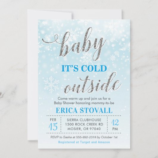 ブルーボーイのウィンターベイビーシャワー Baby It's Cold Outside 招待状 (正面)