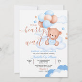 ブルーボーイのベビーシャワーおめでとう We Can Bearly Wait 招待状 (正面)