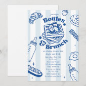 ブルーボーイのベビーシャワー Bottles & Brunch Doodle 招待状 (正面/裏面)