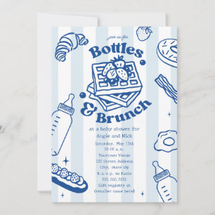 ブルーボーイのベビーシャワー Bottles & Brunch Doodle 招待状