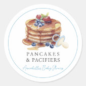 ブルーボーイのベビーシャワー Pancakes & Pacifiers ラウンドシール (正面)