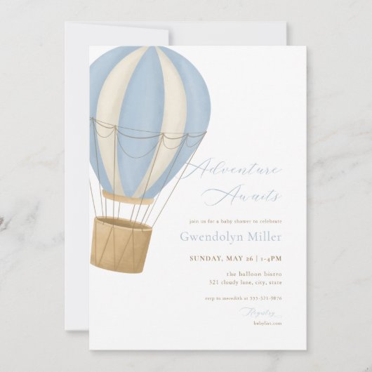 ブルーボーイの冒険が待っている！ベビーシャワーのご招待 招待状 (正面)