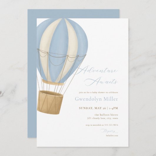 ブルーボーイの冒険が待っている！ベビーシャワーのご招待 招待状 (正面/裏面)