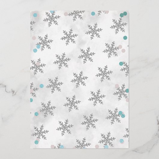 ブルーボーイの冬のクリスマスベビーシャワーありがとう 箔招待状 (裏面)