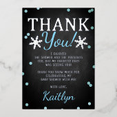 ブルーボーイの冬のクリスマスベビーシャワーありがとう 箔招待状 (正面)