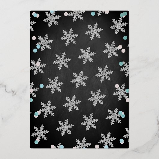 ブルーボーイの冬のクリスマスベビーシャワーありがとう 箔招待状 (裏面)