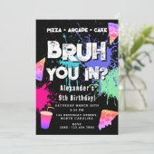 ブルーボーイの誕生日ネオン壁画ティーンエイジャーピザ 招待状 (スタンド正面)