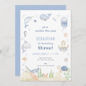 ブルーボーイアンダーザシー誕生日招待状 招待状 (正面/裏面)