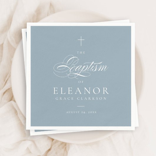 ブルーボーイエレガントクロススクリプト書道バプテスマ スタンダードカクテルナプキン