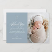 ブルーボーイエレガントクロス書道写真バプテスマ サンキューカード (正面)