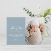 ブルーボーイエレガントクロス書道写真バプテスマ サンキューカード (スタンド正面)