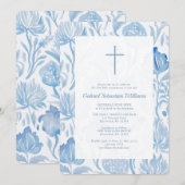 ブルーボーイエレガントファースト聖餐式 招待状 (正面/裏面)